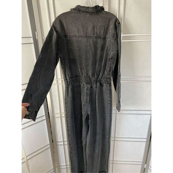 Umgee Mid Button Down Stone Wash Wide Leg Distressed Jumpsuit & Side Pockets wit - Picture 11 of 11